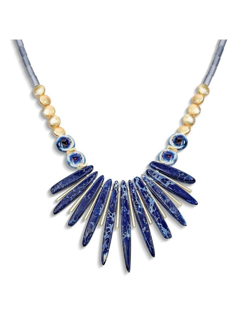 🆕 Women Blue Western Collar Choker Necklace Faceted Beads Stone Bib Fan Jewelry